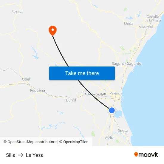 Silla to La Yesa map