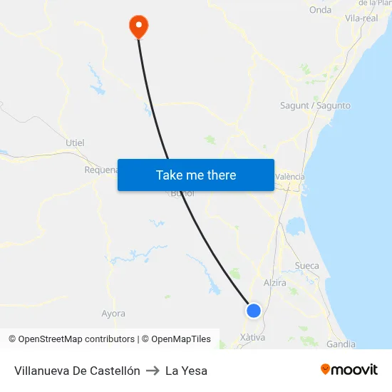 Villanueva De Castellón to La Yesa map
