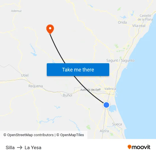 Silla to La Yesa map