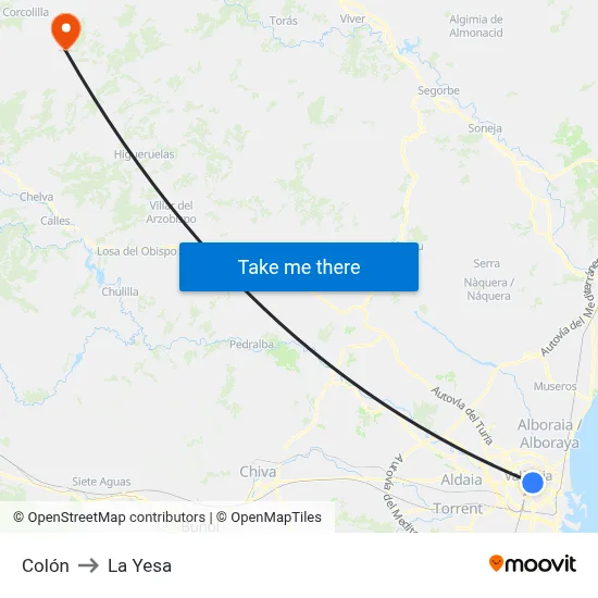 Colón to La Yesa map