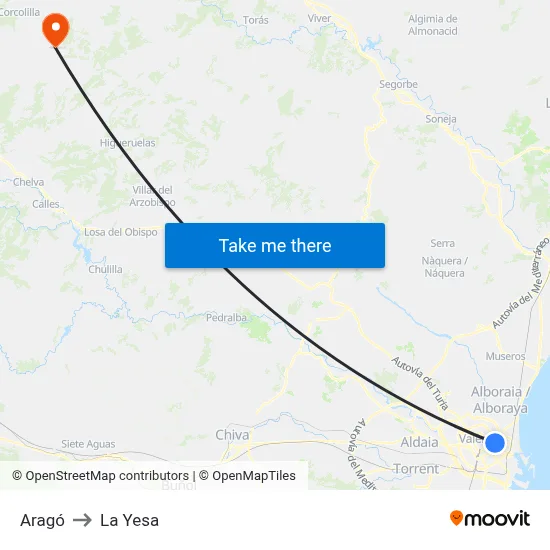 Aragó to La Yesa map