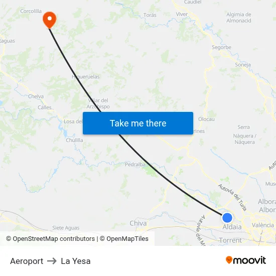 Aeroport to La Yesa map