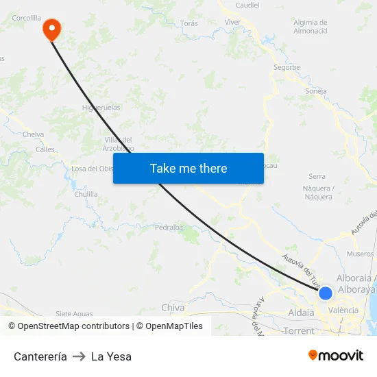 Canterería to La Yesa map