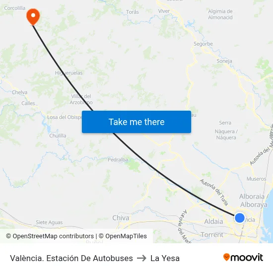 València. Estación De Autobuses to La Yesa map