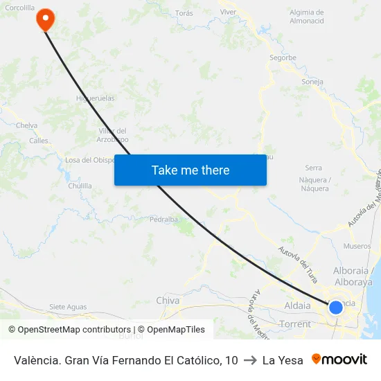 València. Gran Vía Fernando El Católico, 10 to La Yesa map