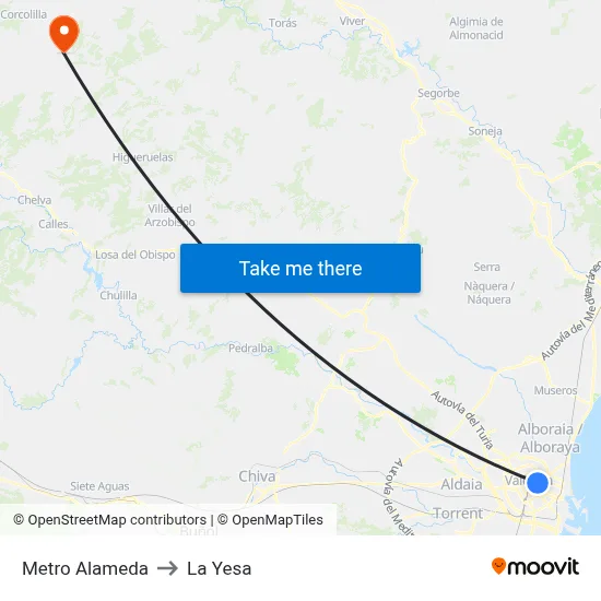 Metro Alameda to La Yesa map