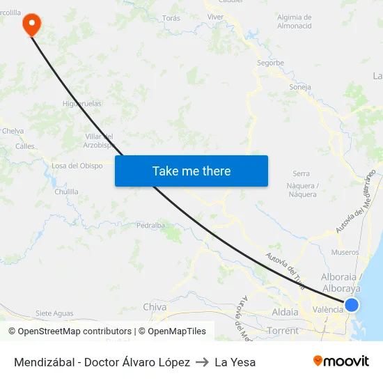 Mendizábal - Doctor Álvaro López to La Yesa map