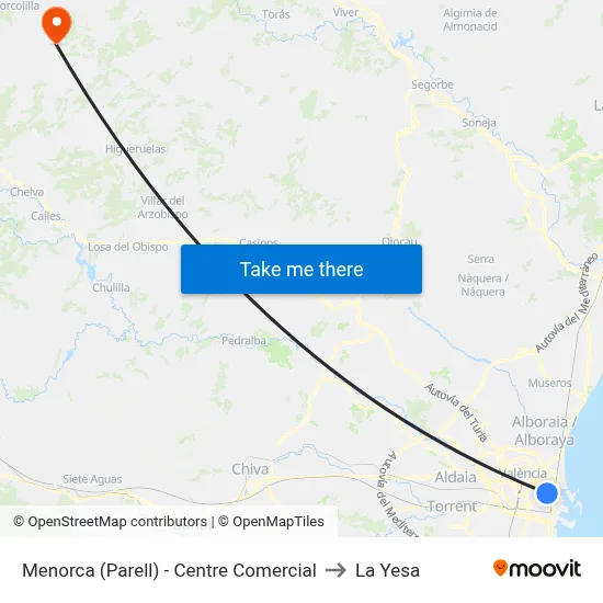 Menorca (Parell) - Centre Comercial to La Yesa map