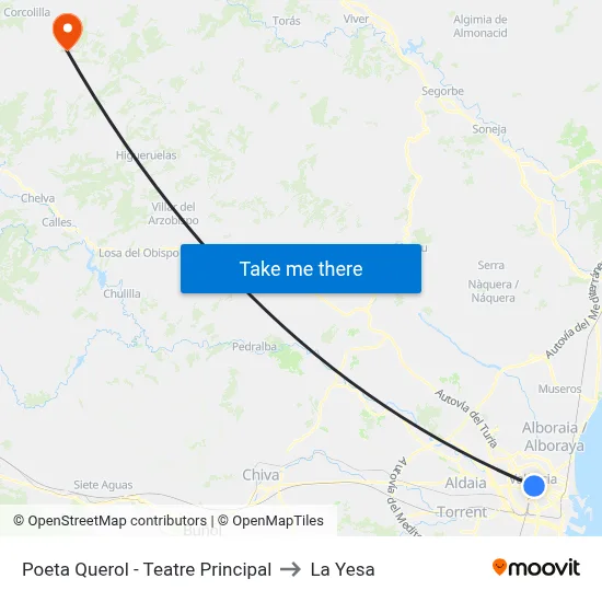 Poeta Querol - Teatre Principal to La Yesa map