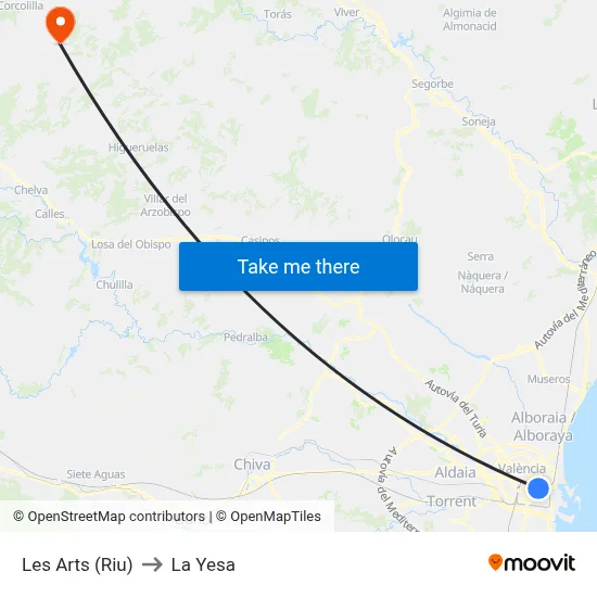 Les Arts (Riu) to La Yesa map