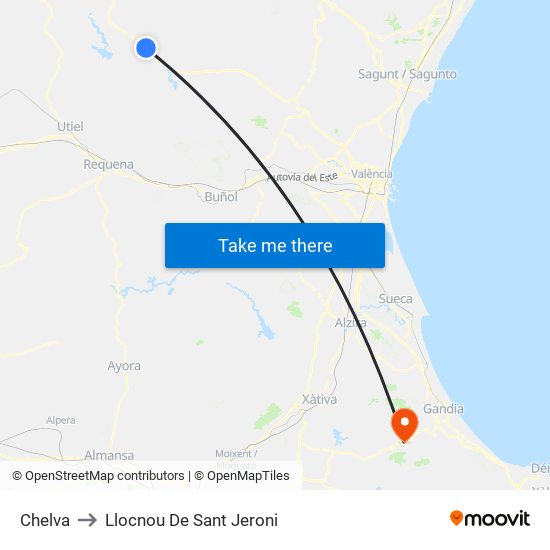 Chelva to Llocnou De Sant Jeroni map