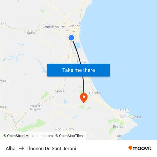 Albal to Llocnou De Sant Jeroni map