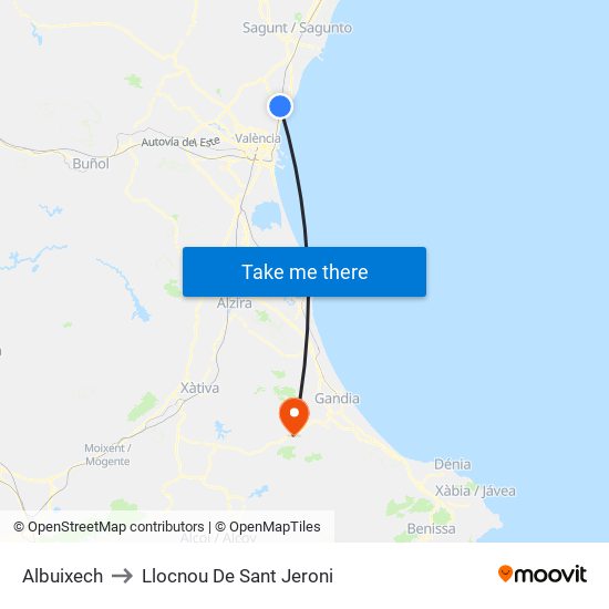 Albuixech to Llocnou De Sant Jeroni map