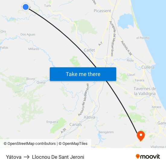Yátova to Llocnou De Sant Jeroni map