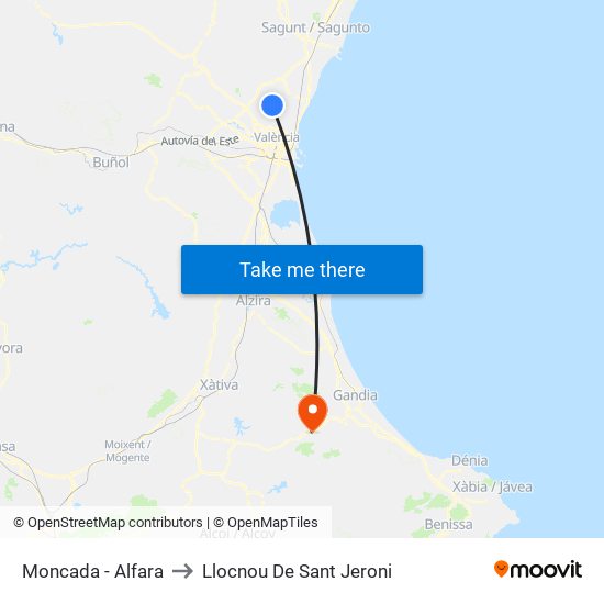 Moncada - Alfara to Llocnou De Sant Jeroni map