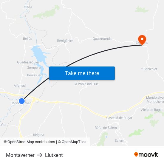 Montaverner to Llutxent map