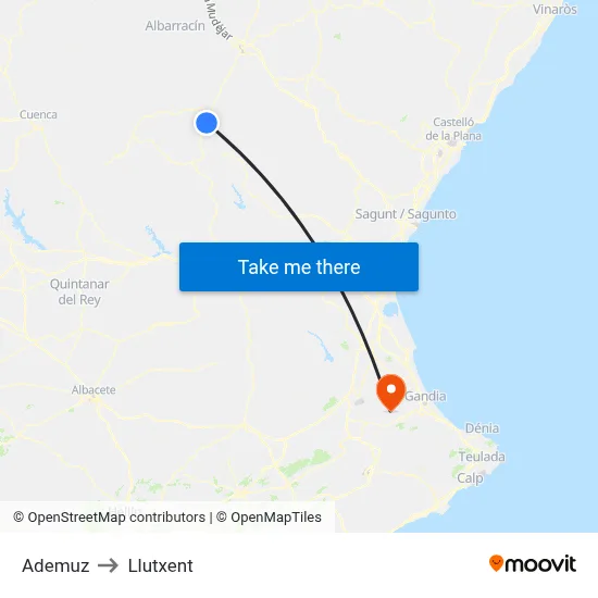 Ademuz to Llutxent map