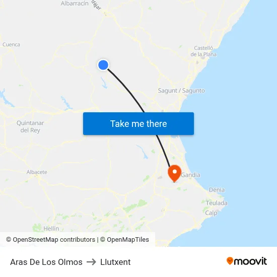Aras De Los Olmos to Llutxent map
