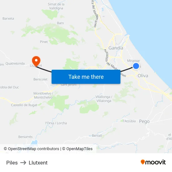 Piles to Llutxent map