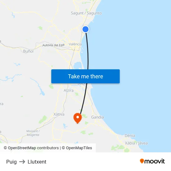 Puig to Llutxent map