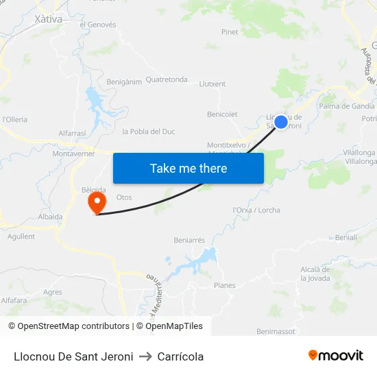 Llocnou De Sant Jeroni to Carrícola map