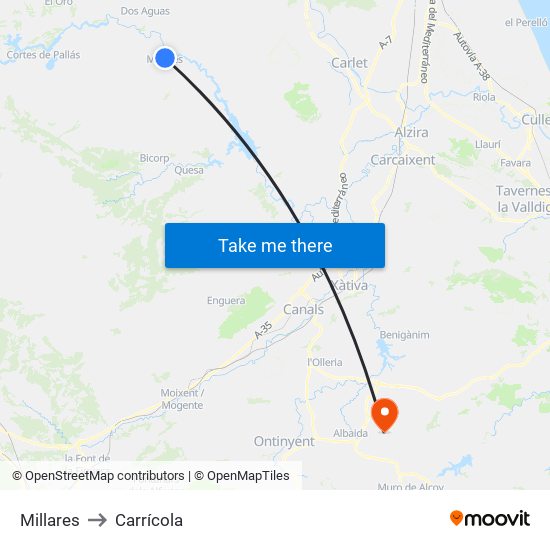 Millares to Carrícola map
