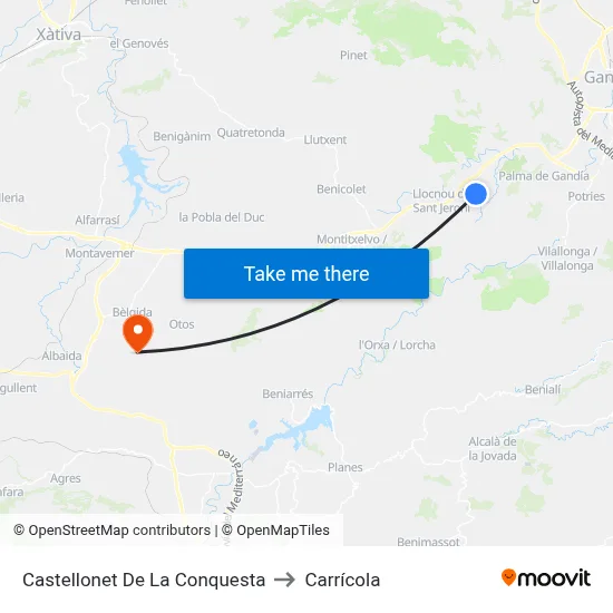 Castellonet De La Conquesta to Carrícola map