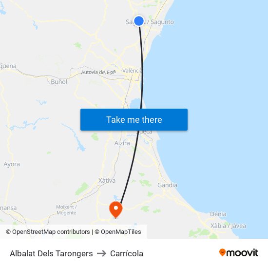 Albalat Dels Tarongers to Carrícola map