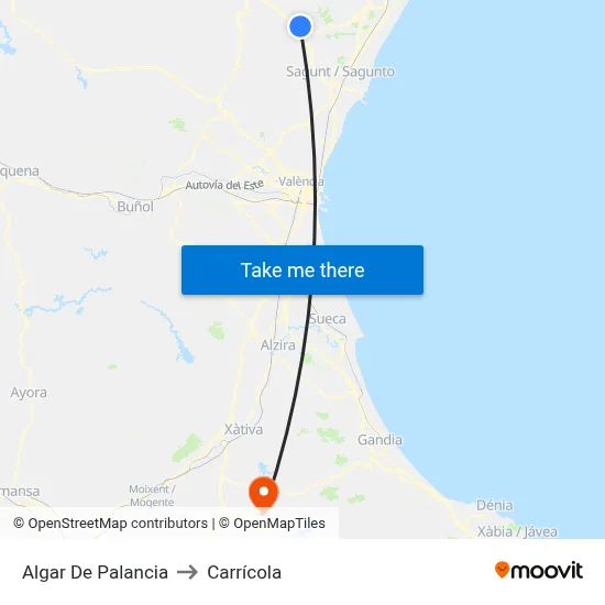 Algar De Palancia to Carrícola map
