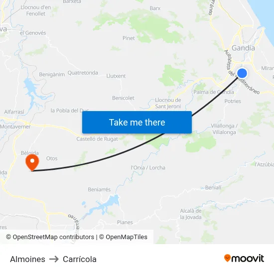 Almoines to Carrícola map