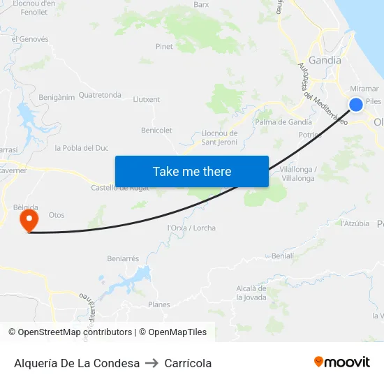 Alquería De La Condesa to Carrícola map