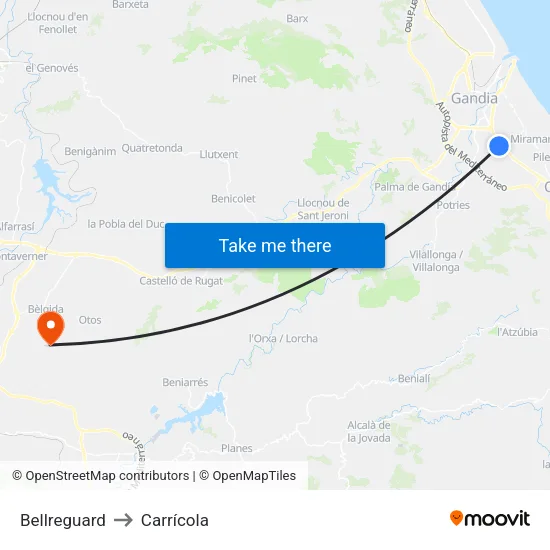 Bellreguard to Carrícola map