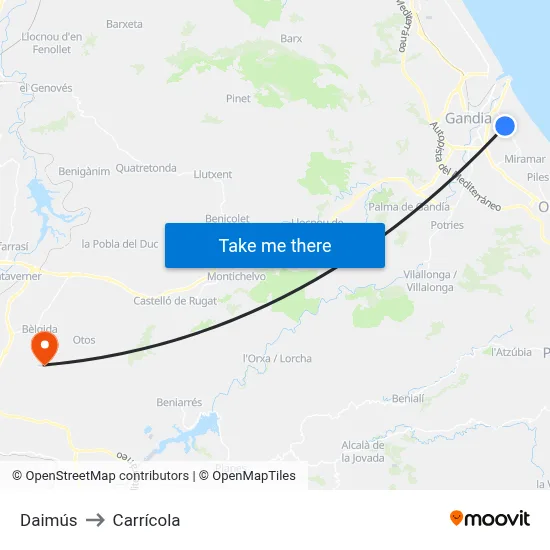 Daimús to Carrícola map
