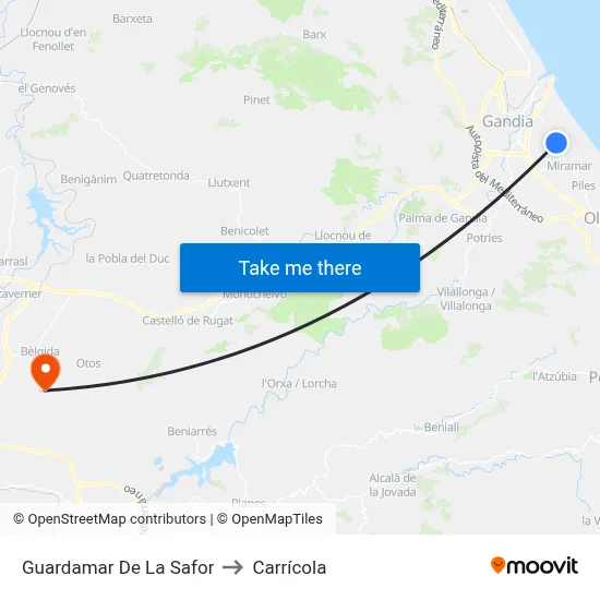 Guardamar De La Safor to Carrícola map