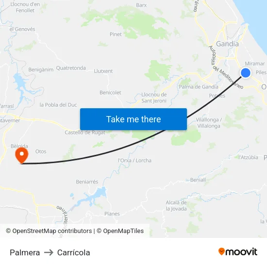 Palmera to Carrícola map