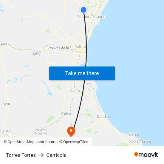 Torres Torres to Carrícola map