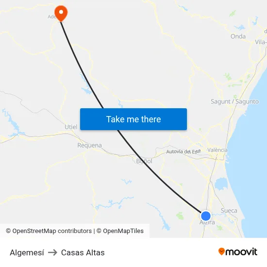 Algemesí to Casas Altas map