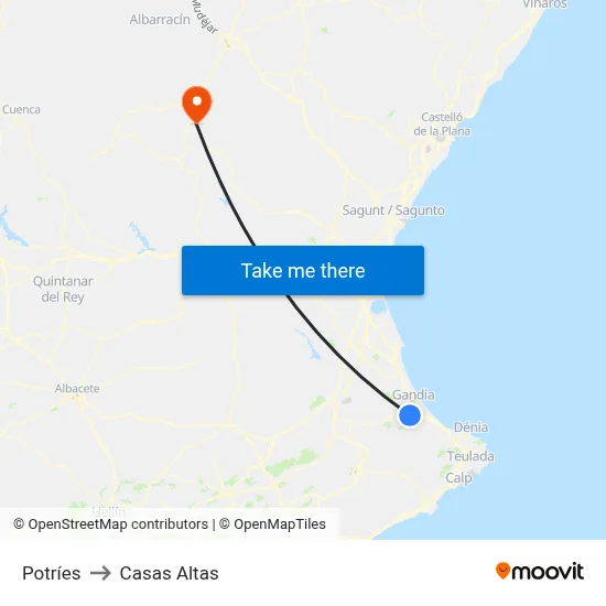 Potríes to Casas Altas map