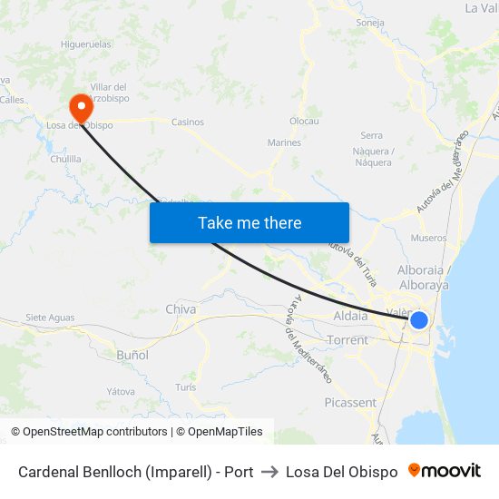 Cardenal Benlloch (Imparell) - Port to Losa Del Obispo map