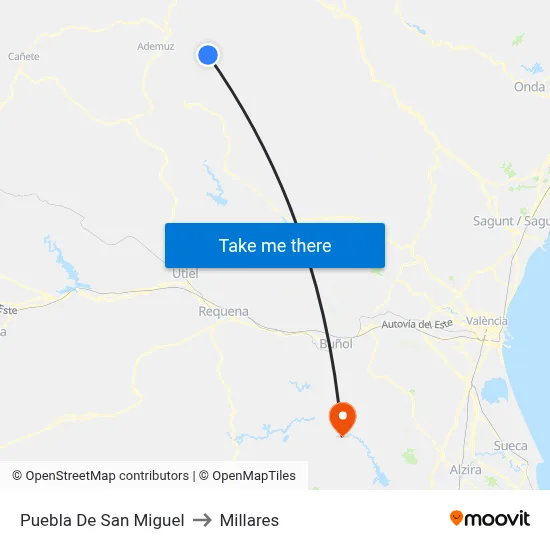 Puebla De San Miguel to Millares map