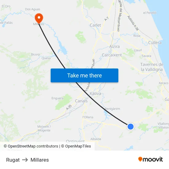 Rugat to Millares map