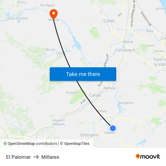 El Palomar to Millares map