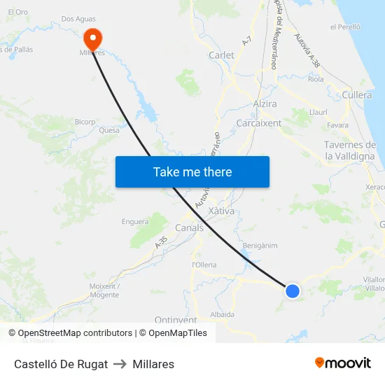 Castelló De Rugat to Millares map