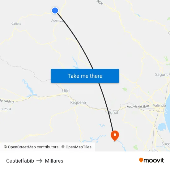 Castielfabib to Millares map