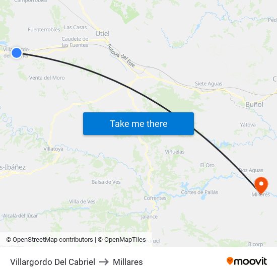 Villargordo Del Cabriel to Millares map