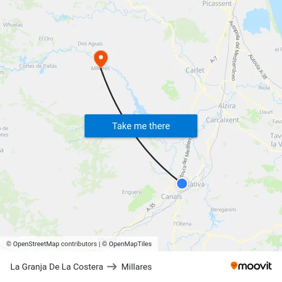 La Granja De La Costera to Millares map