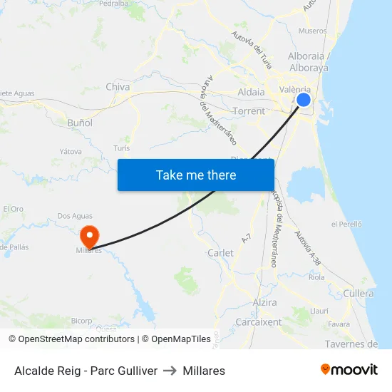 Alcalde Reig - Parc Gulliver to Millares map