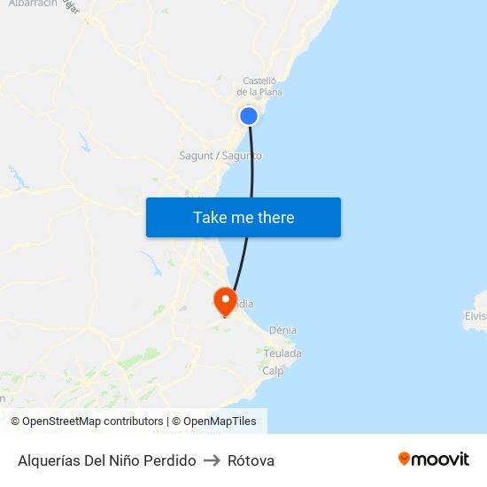 Alquerías Del Niño Perdido to Rótova map