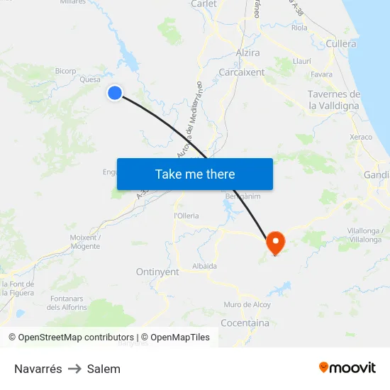 Navarrés to Salem map