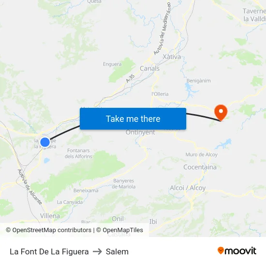 La Font De La Figuera to Salem map